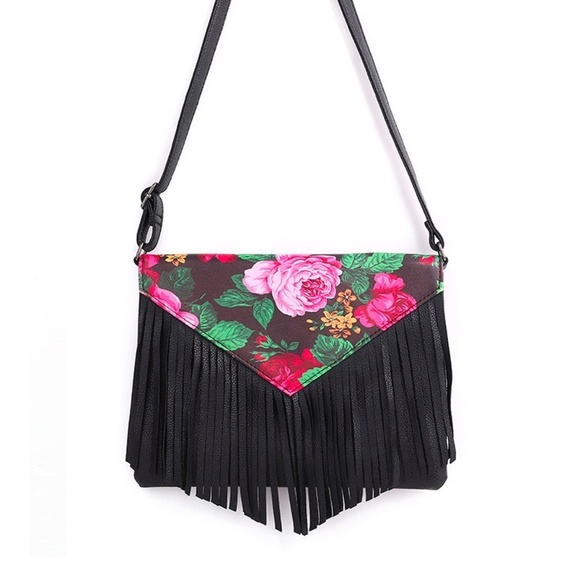 Floral leather tassel shoulder clutch bag - Picture 1 of 3